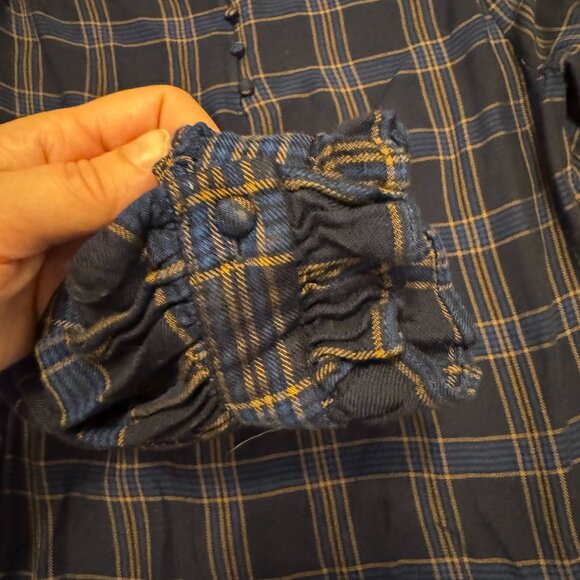 RW&Co Navy & Brown Plaid Blouse – Size Small – Ruffle Sleeves – VGUC - Picture 7 of 8